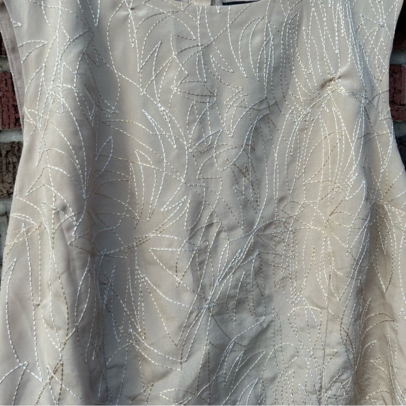 Express Tan Cream Embroidered Front Buttoned Back Sleeveless Boxy Fit Tank Top - Picture 3 of 5